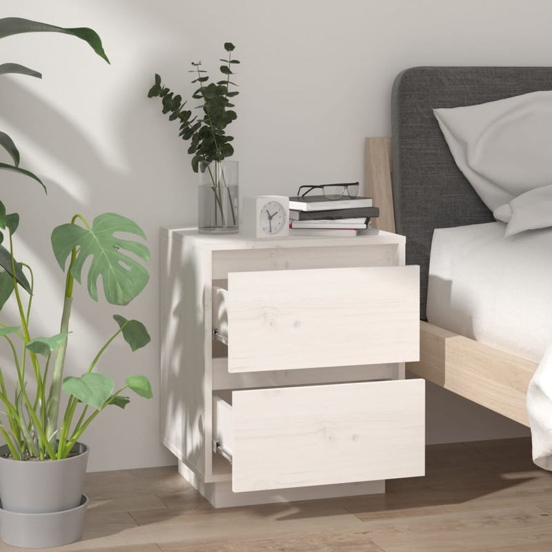 vidaXL 2 db fehér tömör fenyőfa éjjeliszekrény 40 x 35 x 50 cm