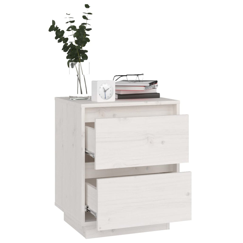 vidaXL 2 db fehér tömör fenyőfa éjjeliszekrény 40 x 35 x 50 cm