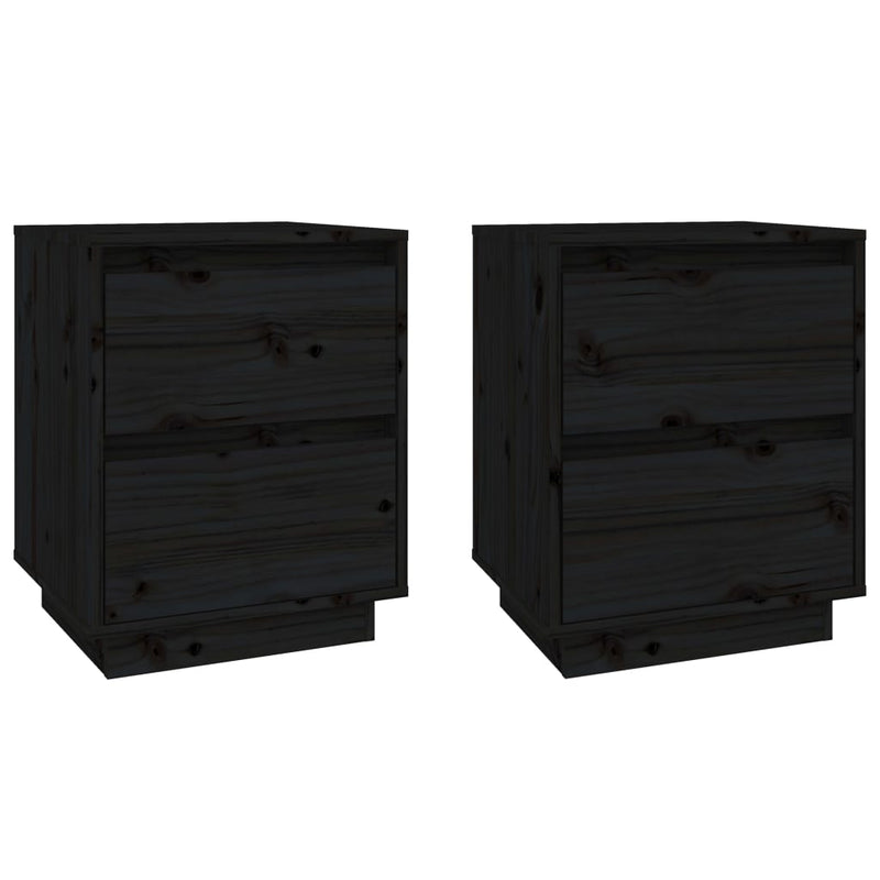 vidaXL 2 db fekete tömör fenyőfa éjjeliszekrény 40 x 35 x 50 cm