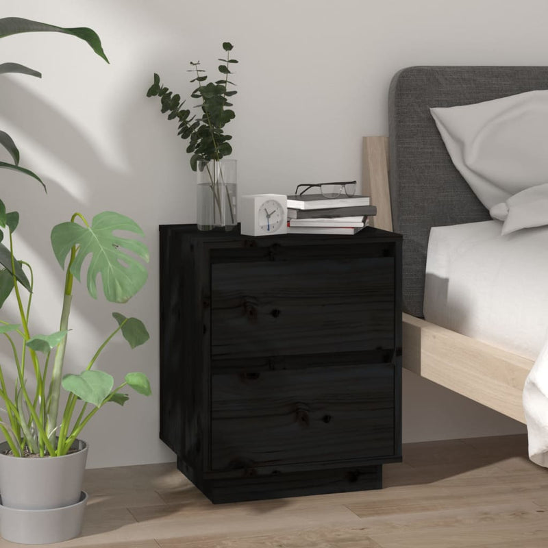 vidaXL 2 db fekete tömör fenyőfa éjjeliszekrény 40 x 35 x 50 cm