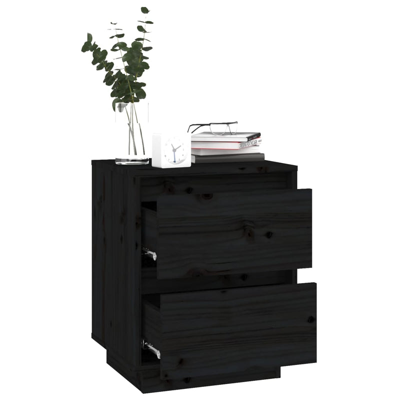 vidaXL 2 db fekete tömör fenyőfa éjjeliszekrény 40 x 35 x 50 cm