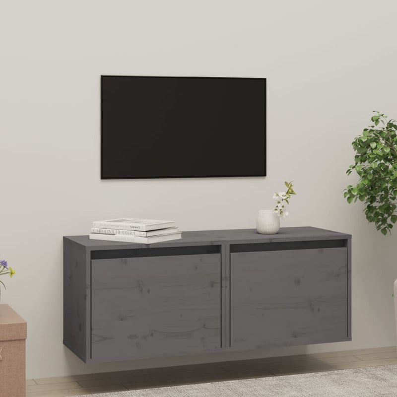 vidaXL 2 darab szürke tömör fenyőfa faliszekrény 45 x 30 x 35 cm