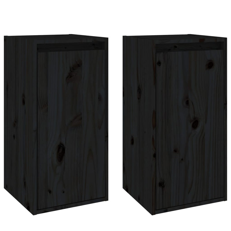 vidaXL 2 db fekete tömör fenyőfa faliszekrény 30 x 30 x 60 cm