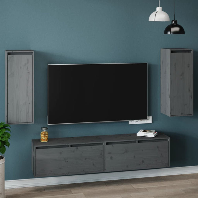 vidaXL 2 darab szürke tömör fenyőfa faliszekrény 30 x 30 x 80 cm