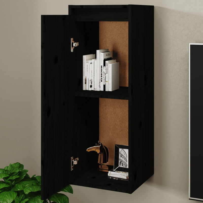vidaXL 2 darab fekete tömör fenyőfa faliszekrény 30 x 30 x 80 cm