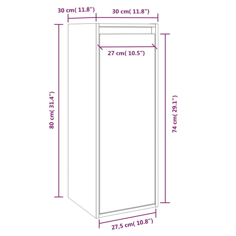 vidaXL 2 darab fekete tömör fenyőfa faliszekrény 30 x 30 x 80 cm
