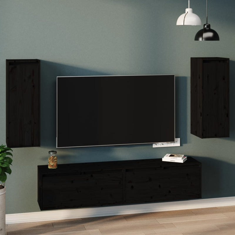 vidaXL 2 darab fekete tömör fenyőfa faliszekrény 30 x 30 x 80 cm