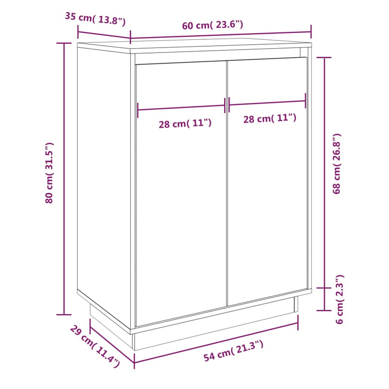 vidaXL tömör fenyőfa cipőszekrény 60 x 35 x 80 cm