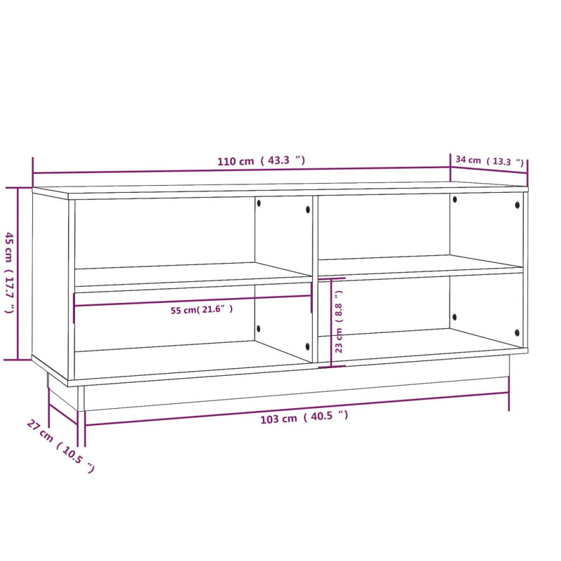 vidaXL fehér tömör fenyőfa cipőszekrény 110 x 34 x 45 cm