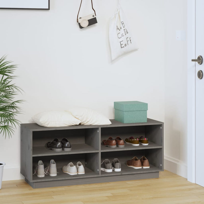 vidaXL szürke tömör fenyőfa cipőszekrény 110 x 34 x 45 cm