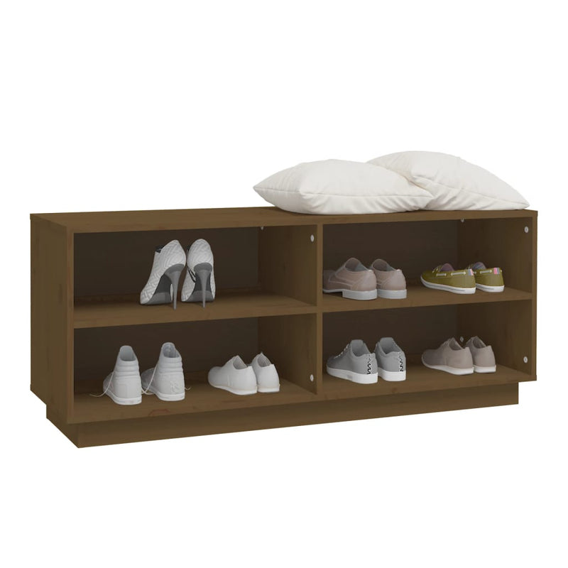 vidaXL mézbarna tömör fenyőfa cipőszekrény 110 x 34 x 45 cm