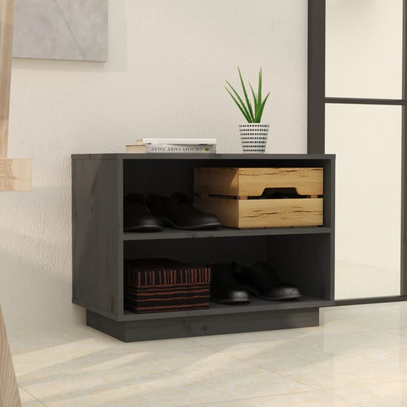 vidaXL szürke tömör fenyőfa cipősszekrény 60 x 34 x 45 cm