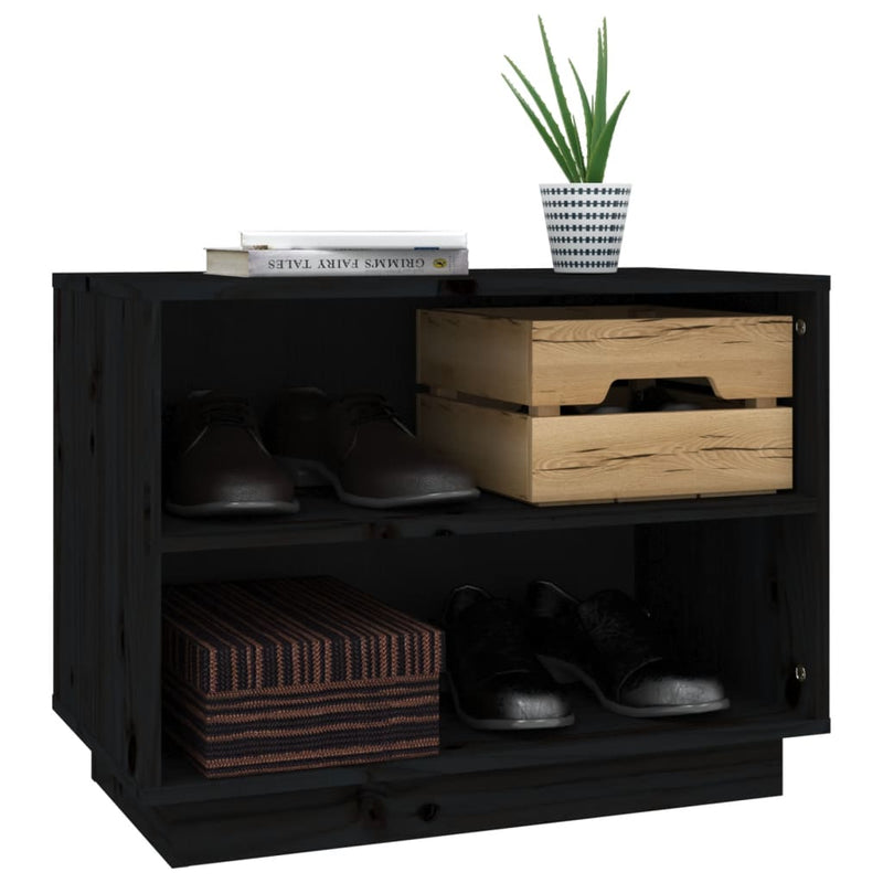vidaXL fekete tömör fenyőfa cipősszekrény 60 x 34 x 45 cm