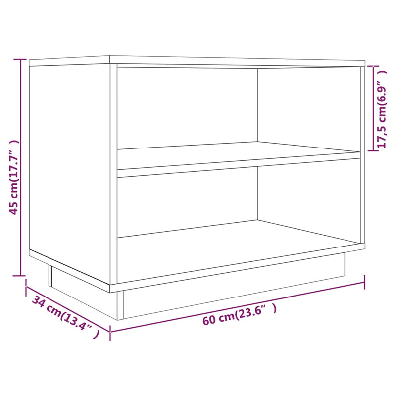vidaXL fekete tömör fenyőfa cipősszekrény 60 x 34 x 45 cm
