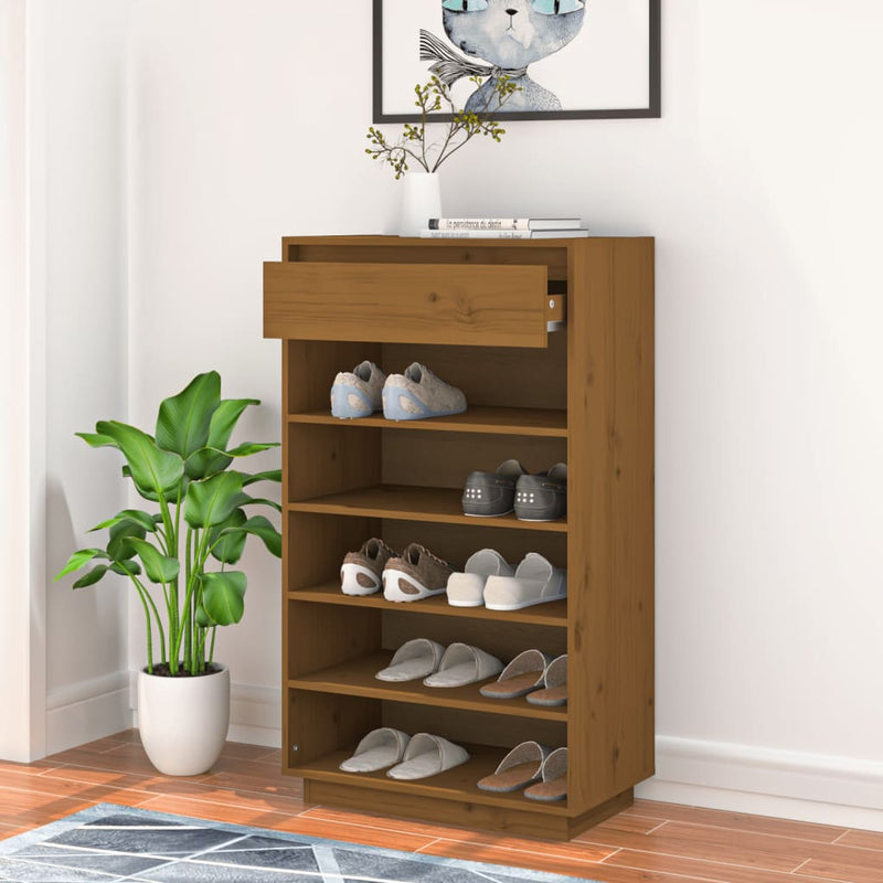 vidaXL mézbarna tömör fenyőfa cipősszekrény 60 x 34 x 105 cm