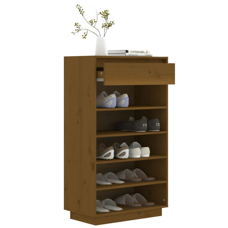 vidaXL mézbarna tömör fenyőfa cipősszekrény 60 x 34 x 105 cm
