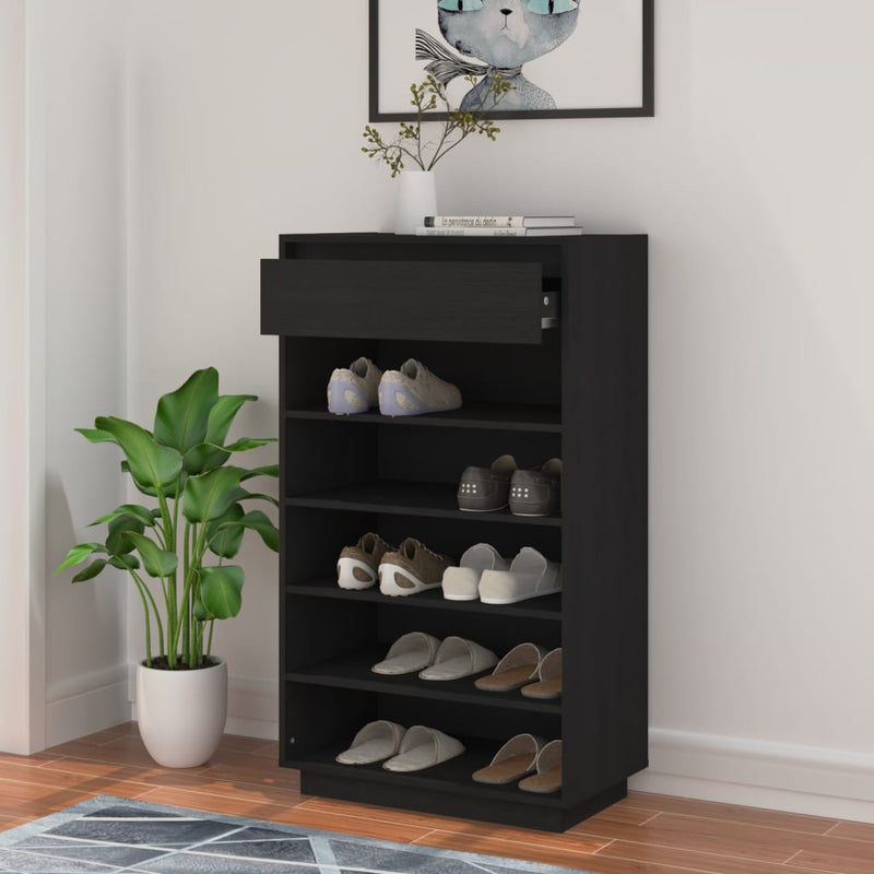 vidaXL fekete tömör fenyőfa cipősszekrény 60 x 34 x 105 cm