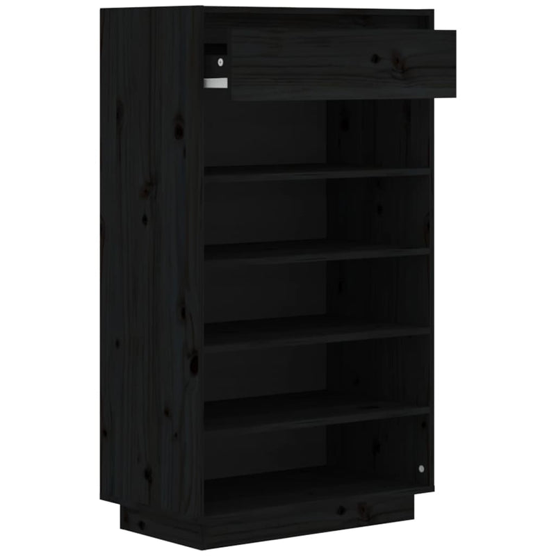 vidaXL fekete tömör fenyőfa cipősszekrény 60 x 34 x 105 cm