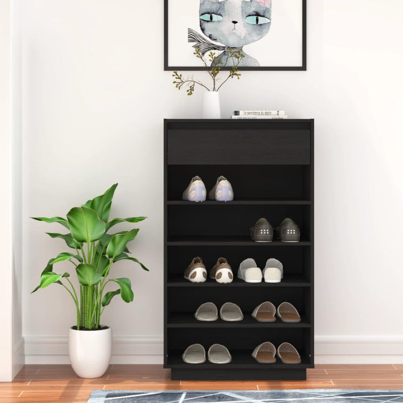vidaXL fekete tömör fenyőfa cipősszekrény 60 x 34 x 105 cm