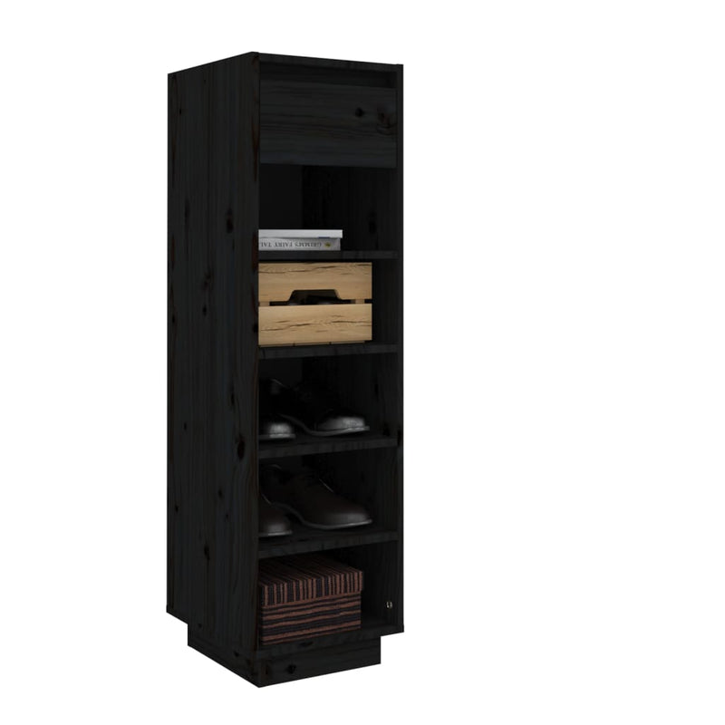 vidaXL fekete tömör fenyőfa cipőszekrény 34 x 30 x 105 cm
