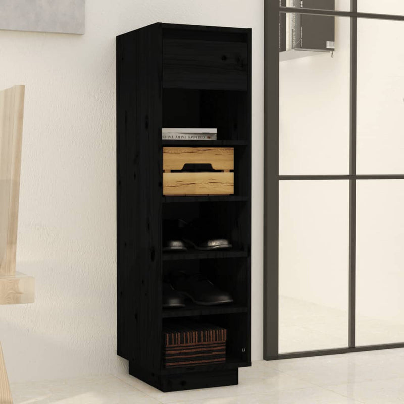 vidaXL fekete tömör fenyőfa cipőszekrény 34 x 30 x 105 cm