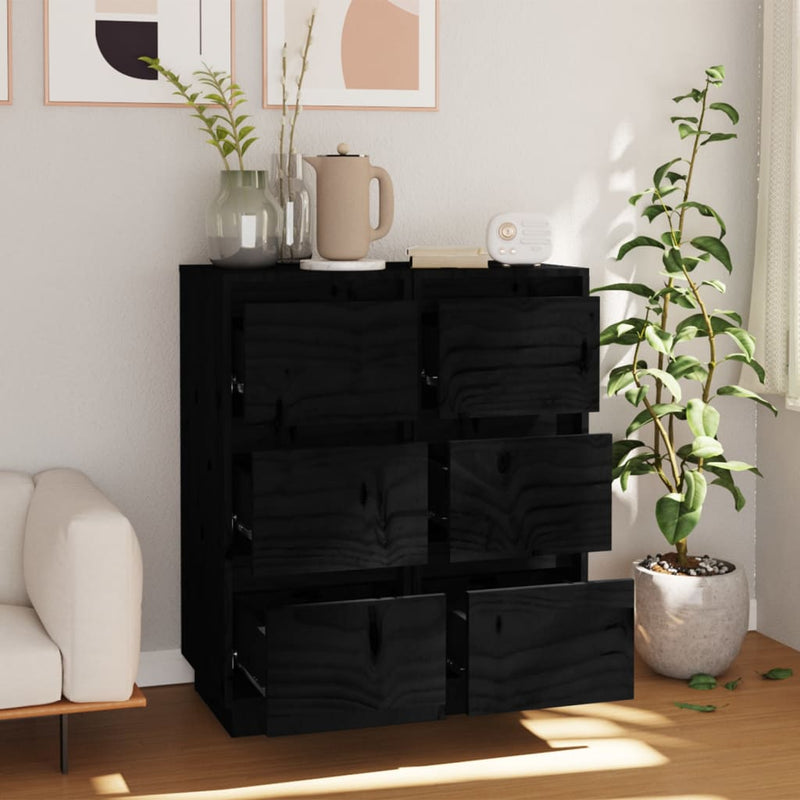 vidaXL 2 db fekete tömör fenyőfa tálalószekrény 32 x 34 x 75 cm