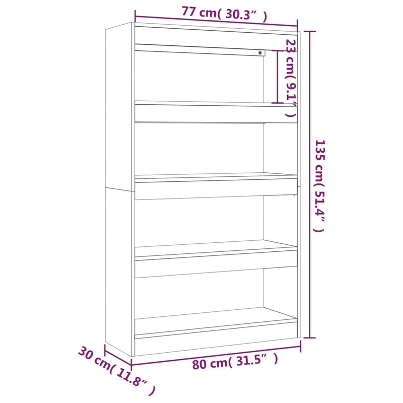 vidaXL magasfényű fehér térelválasztó könyvszekrény 80x30x135 cm
