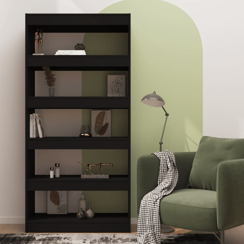 vidaXL fekete szerelt fa térelválasztó könyvszekrény 80x30x166 cm