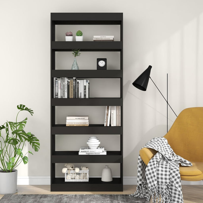 vidaXL fekete szerelt fa térelválasztó könyvszekrény 80x30x198 cm