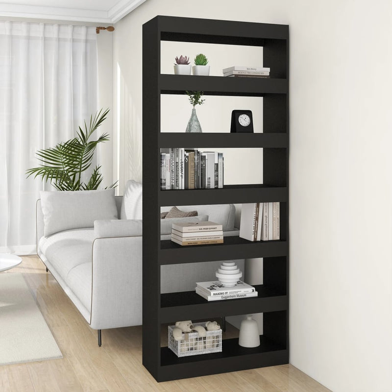 vidaXL fekete szerelt fa térelválasztó könyvszekrény 80x30x198 cm