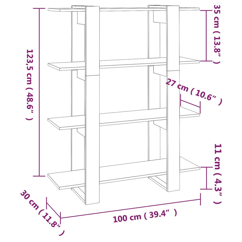 vidaXL füstös tölgy színű térelválasztó könyvszekrény 100x30x123,5 cm