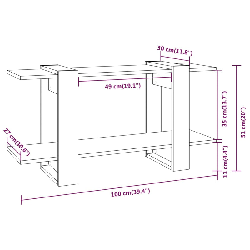 vidaXL szürke sonoma-tölgyszínű szerelt fa könyvszekrény 100x 30x51 cm