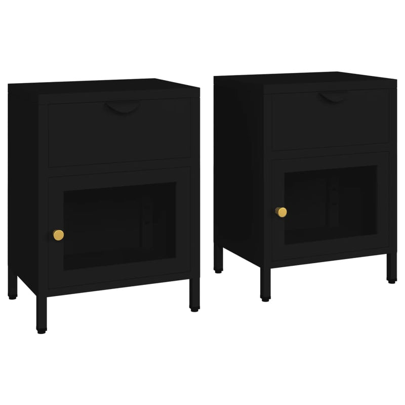 vidaXL 2 db fekete acél és üveg éjjeliszekrény 40 x 30 x 54,5 cm