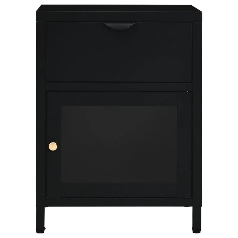 vidaXL 2 db fekete acél és üveg éjjeliszekrény 40 x 30 x 54,5 cm