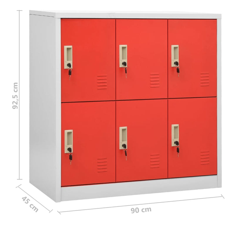 vidaXL 2 db világosszürke-piros acél zárható szekrény 90x45x92,5 cm