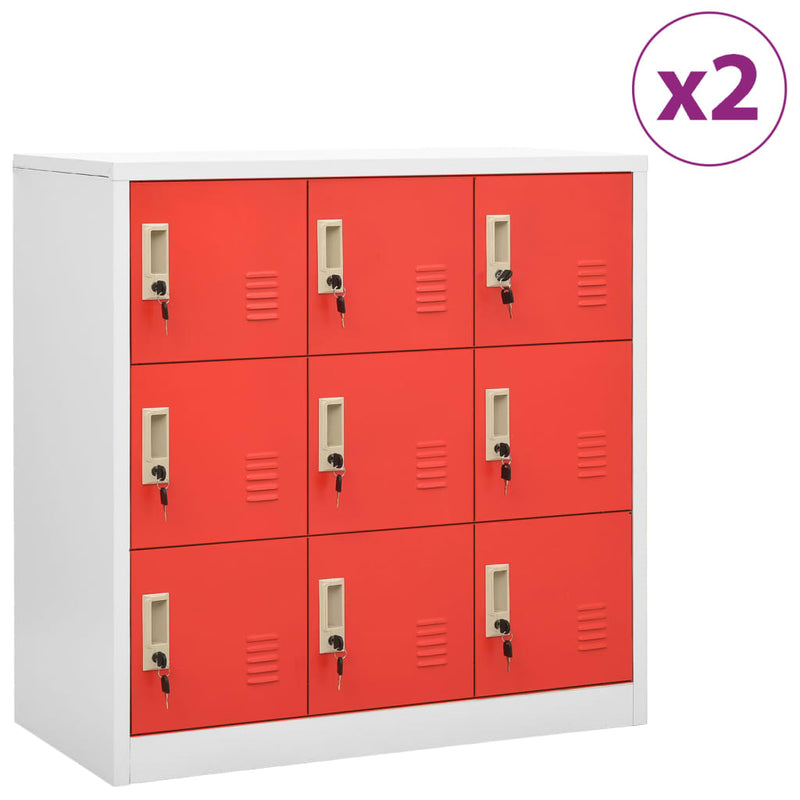 vidaXL 2 db világosszürke-piros acél zárható szekrény 90x45x92,5cm