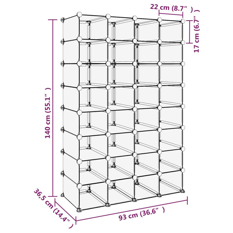 vidaXL átlátszó polipropilén cipőtartó 93 x 36,5 x 140 cm