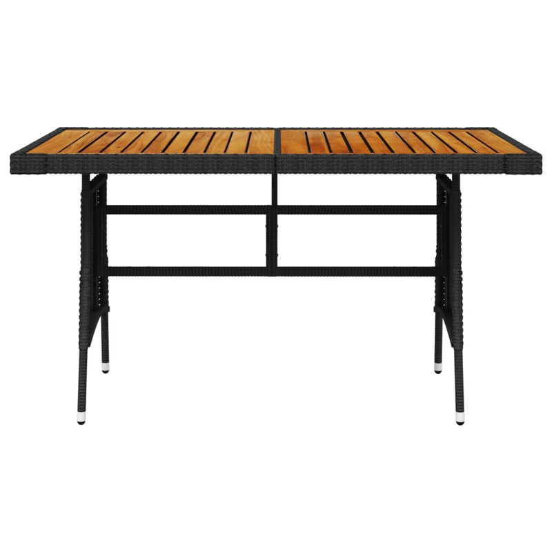 vidaXL fekete polyrattan és tömör akácfa kerti asztal 130 x 70 x 72 cm