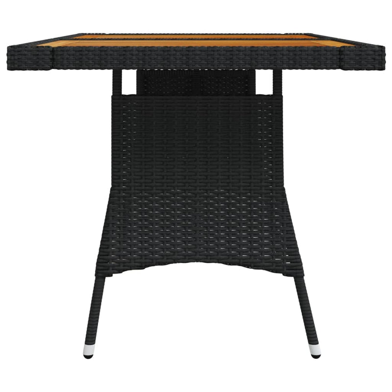 vidaXL fekete polyrattan és tömör akácfa kerti asztal 130 x 70 x 72 cm