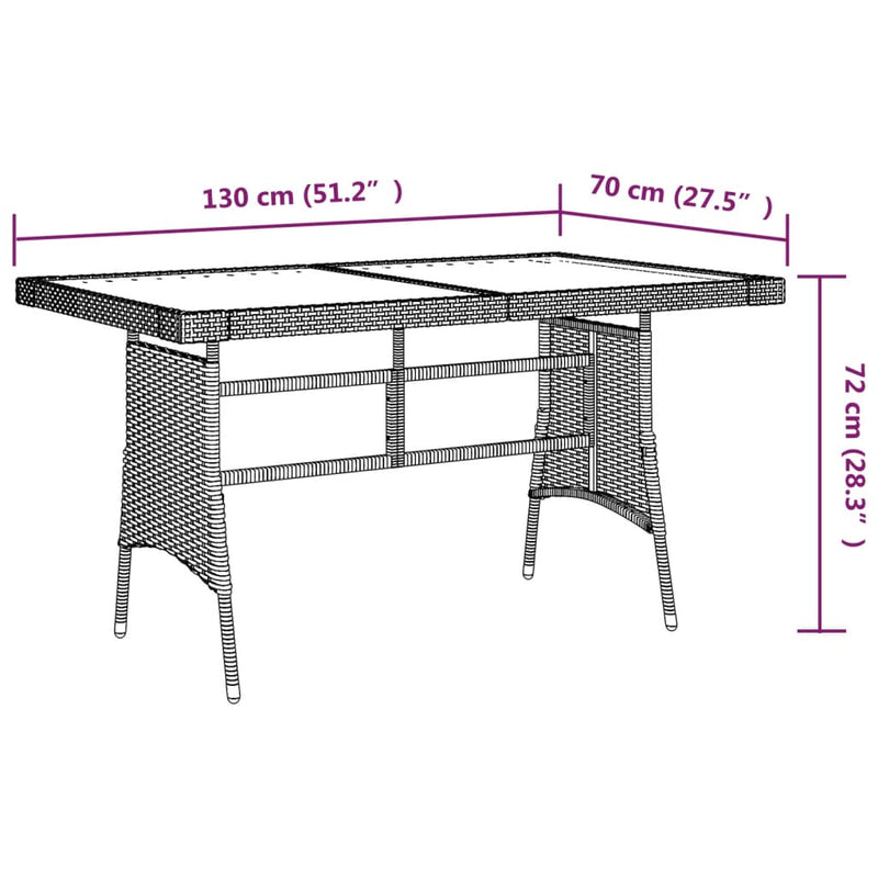 vidaXL fekete polyrattan és tömör akácfa kerti asztal 130 x 70 x 72 cm
