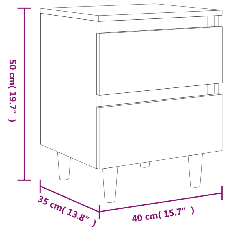 vidaXL 2 db füstös tölgy színű éjjeliszekrény falábakkal 40x35x50 cm
