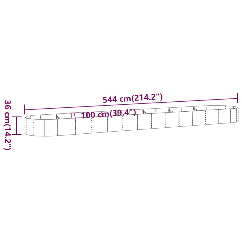 vidaXL antracitszürke porszórt acél kerti magaságyás 544x100x36 cm