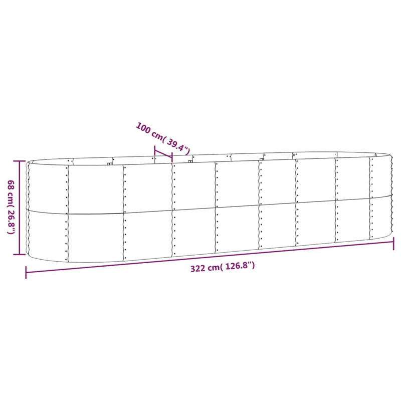 vidaXL ezüstszínű porszórt acél kerti magaságyás 322x100x68 cm