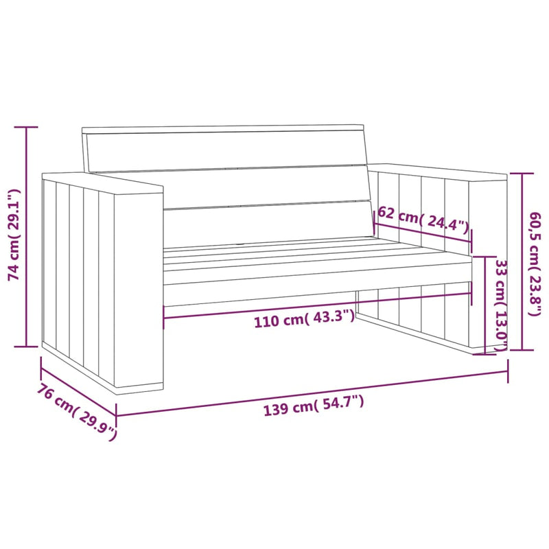 vidaXL impregnált fenyőfa kerti pad 139 cm