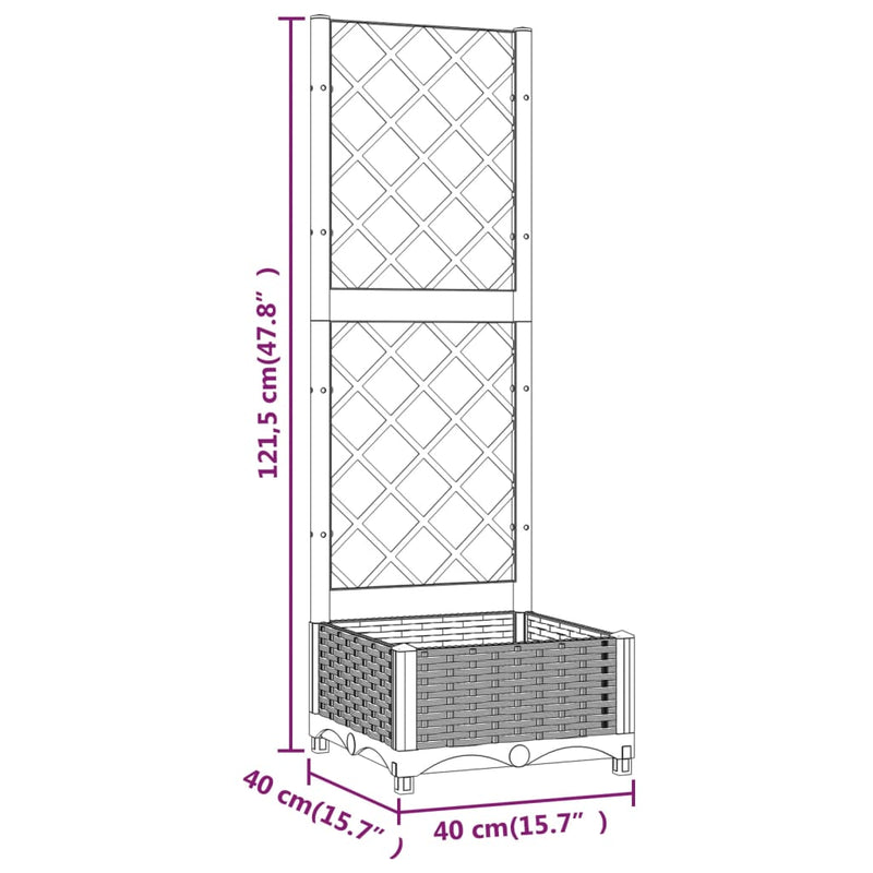 vidaXL sötétszürke PP rácsos kerti ültetőláda 40 x 40 x 121,5 cm