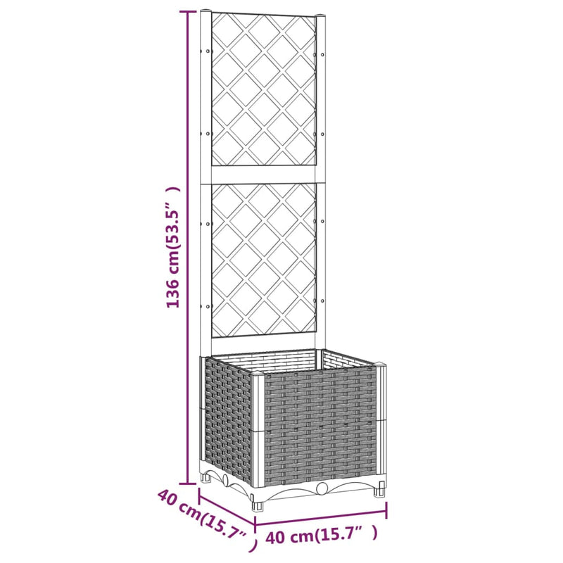 vidaXL sötétszürke PP rácsos kerti ültetőláda 40x40x136 cm