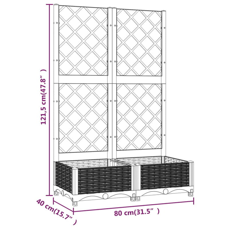 vidaXL sötétszürke PP rácsos kerti ültetőláda 80 x 40 x 121,5 cm