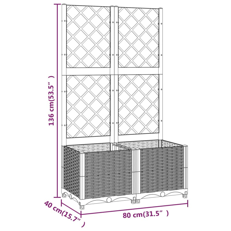 vidaXL sötétszürke PP rácsos kerti ültetőláda 80 x 40 x 136 cm
