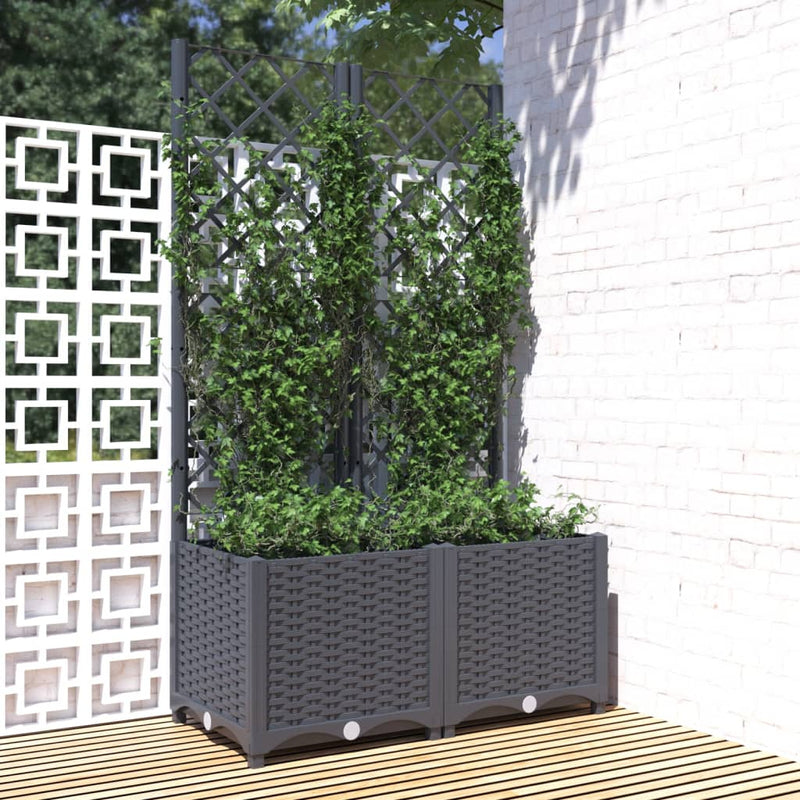 vidaXL sötétszürke PP rácsos kerti ültetőláda 80 x 40 x 136 cm