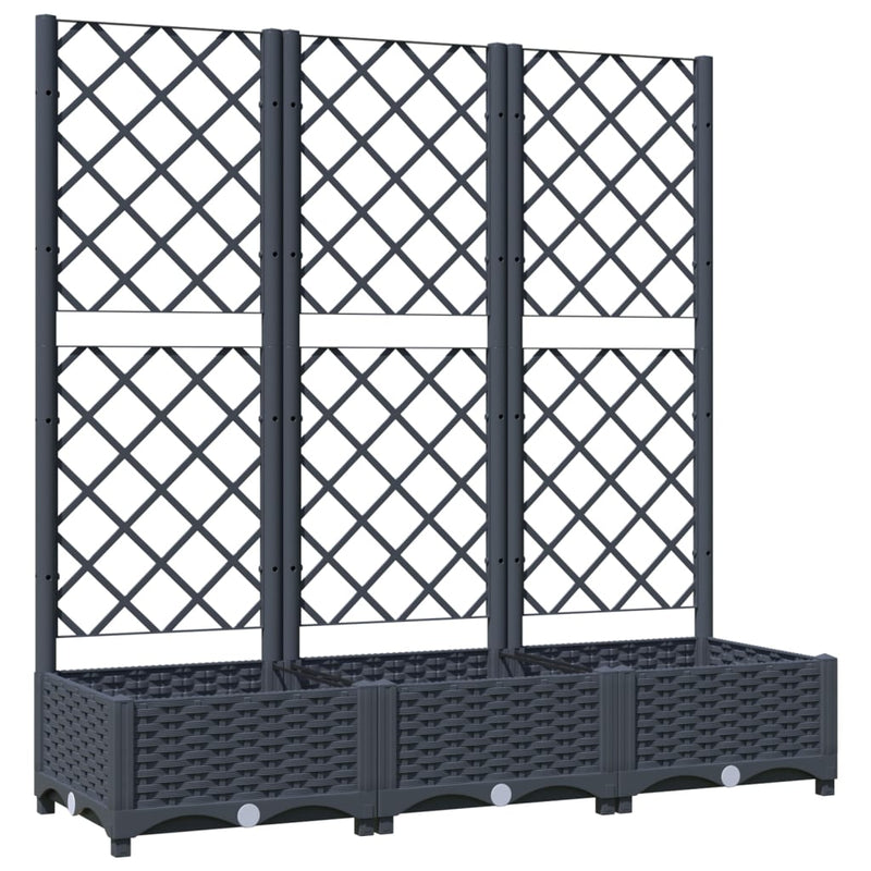 vidaXL sötétszürke PP rácsos kerti ültetőláda 120 x 40 x 121,5 cm